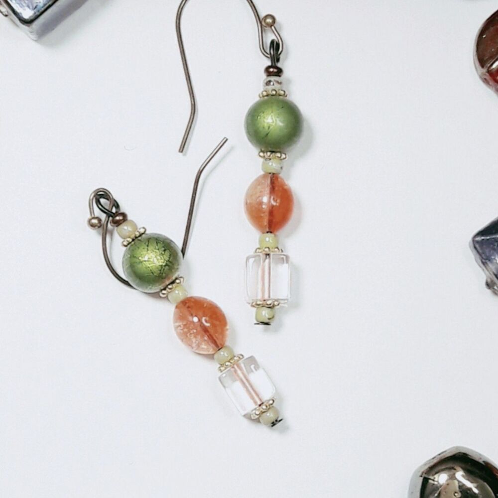 Orange Glass Antique.Bronze Hooks Hidden Meaning earrings Gimme Gummy , Fa  451■